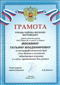 Грамота от Управы района "Внуково" за высокопрофессиональный труд в деле обучения и воспитания подрастающего поколения и в связи с празднованием Дня учителя от главы управы района Внуково С.А.Алехина, октябрь 2019 Грамота от Управы района "Внуково" за высокопрофессиональный труд в деле обучения и воспитания подрастающего поколения и в связи с празднованием Дня учителя от главы управы района Внуково С.А.Алехина, октябрь 2019